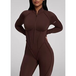 NWT Better Me Brown Closed-Back Catsuit
